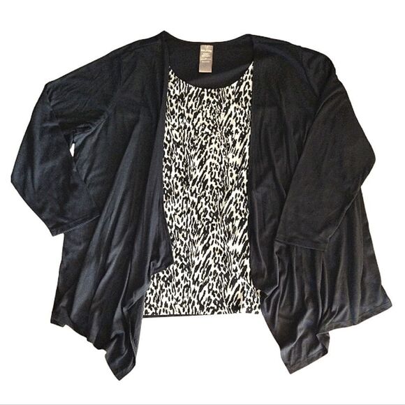White Stag 2fer Black White Zebra Embellished Top Cardigan Plussize 4X - Picture 1 of 10